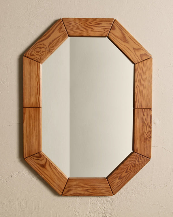Large Mid Century Pine Brutalist Wall Mirror, Sweden, 1970's - Lone Fox