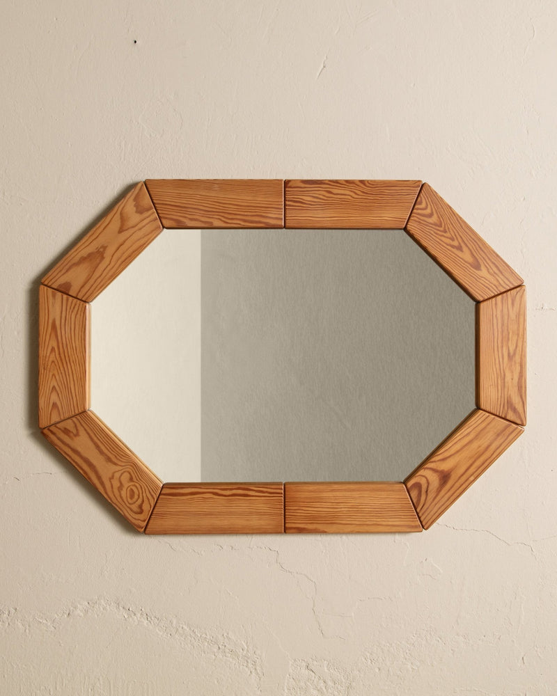 Large Mid Century Pine Brutalist Wall Mirror, Sweden, 1970's - Lone Fox