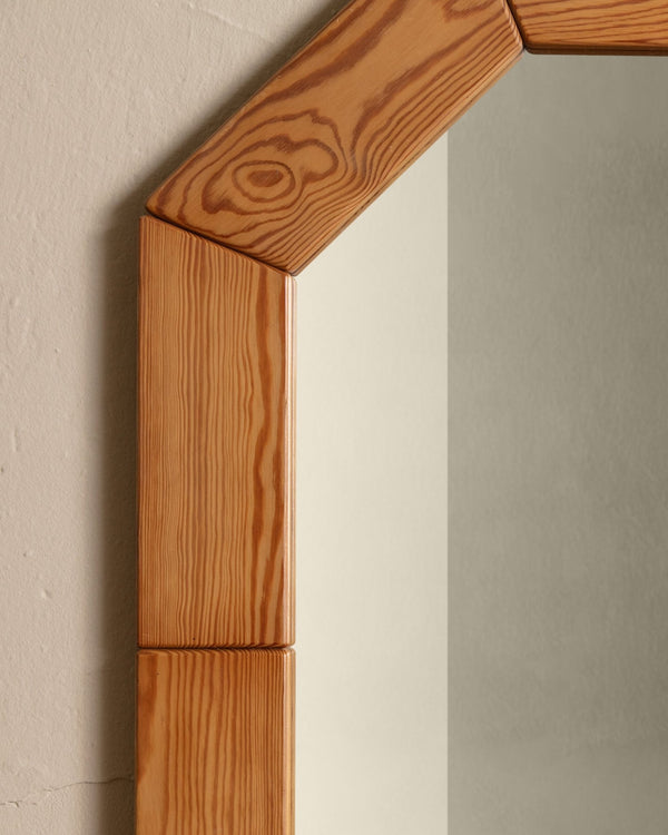 Large Mid Century Pine Brutalist Wall Mirror, Sweden, 1970's - Lone Fox