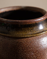 Large Round Studio Vase w/ Olive Rim, Signed - Lone Fox