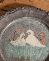 Large Scalloped Hand Painted Folk Art Metal Dish, European, Early 20th Century - Lone Fox