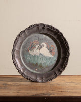 Large Scalloped Hand Painted Folk Art Metal Dish, European, Early 20th Century - Lone Fox