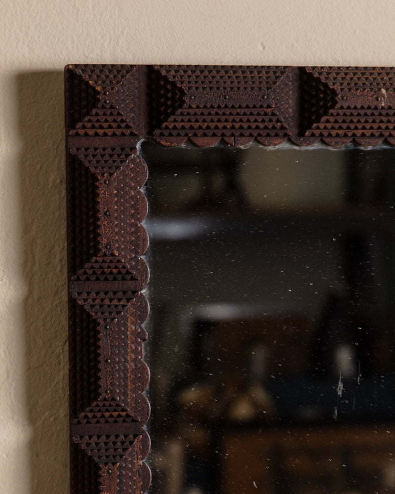 Large Scalloped Tramp Art Wall Mirror, Early 19th Century - Lone Fox