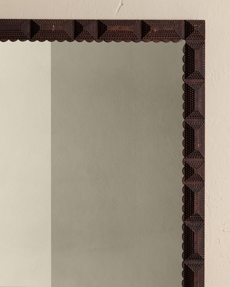 Large Scalloped Tramp Art Wall Mirror, Early 19th Century - Lone Fox