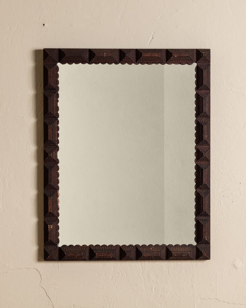 Large Scalloped Tramp Art Wall Mirror, Early 19th Century - Lone Fox