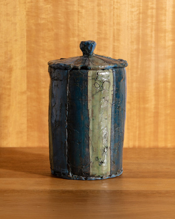Large Striped Lidded Studio Pottery Canister - Lone Fox