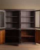 Large Two Piece Painted Oak Cabinet w/ Glass Doors, France, 19th Century - Lone Fox