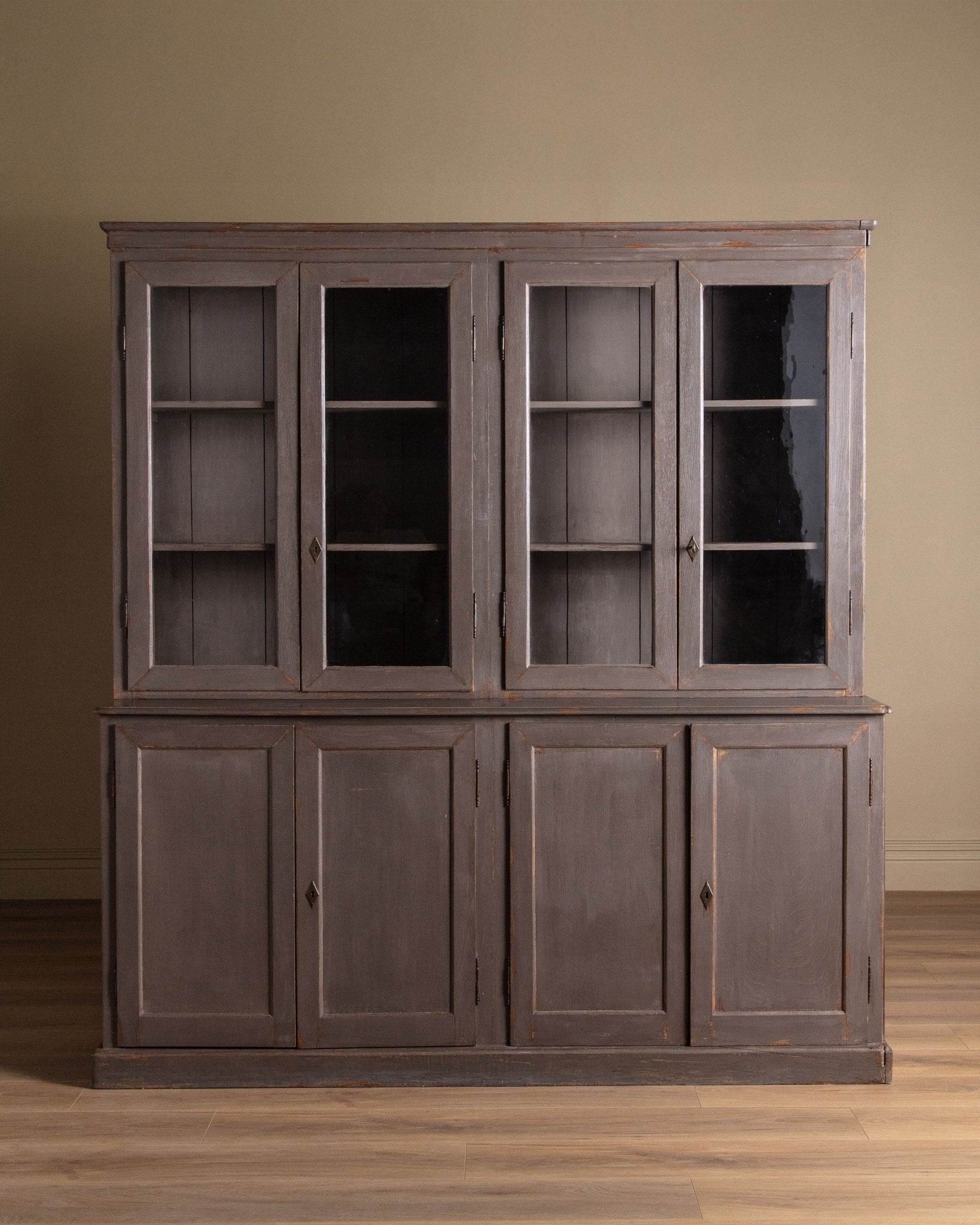 Large Two Piece Painted Oak Cabinet w/ Glass Doors, France, 19th Century - Lone Fox