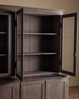 Large Two Piece Painted Oak Cabinet w/ Glass Doors, France, 19th Century - Lone Fox