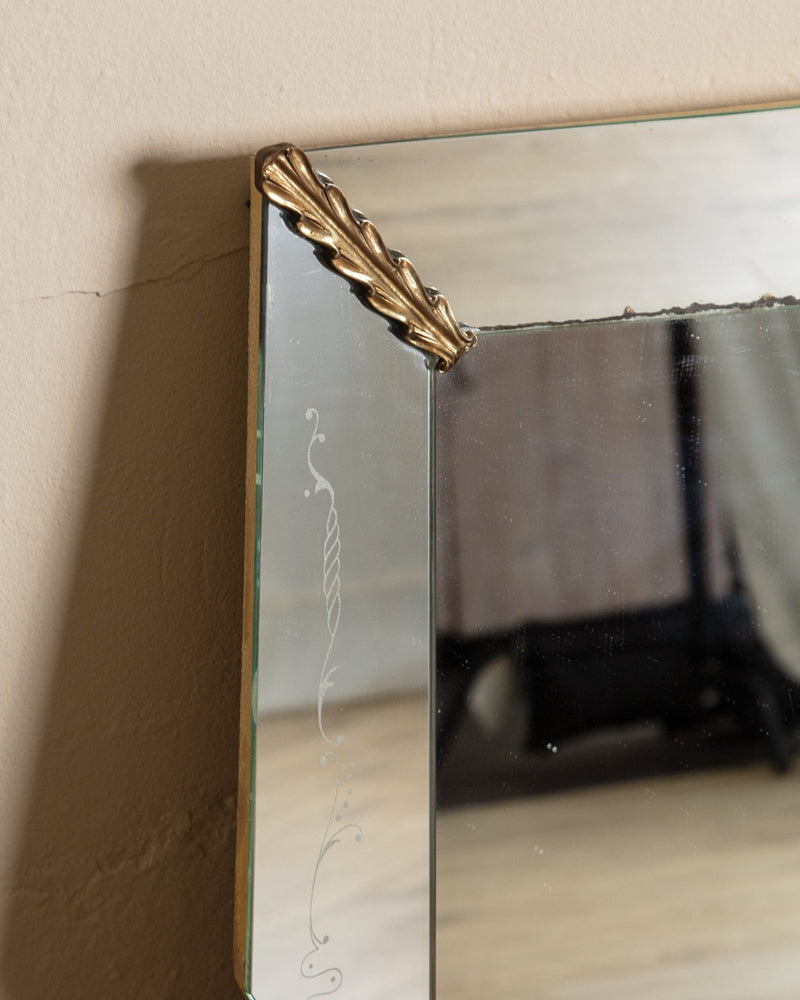 Large Venetian Mirror with Etched Details & Gilt Corners, Italy, 1950s - Lone Fox