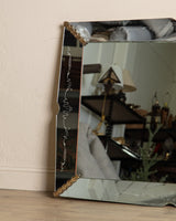 Large Venetian Mirror with Etched Details & Gilt Corners, Italy, 1950s - Lone Fox