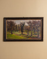 Large Wooded Meadow Landscape Oil Painting, France, Early 20th Century - Lone Fox