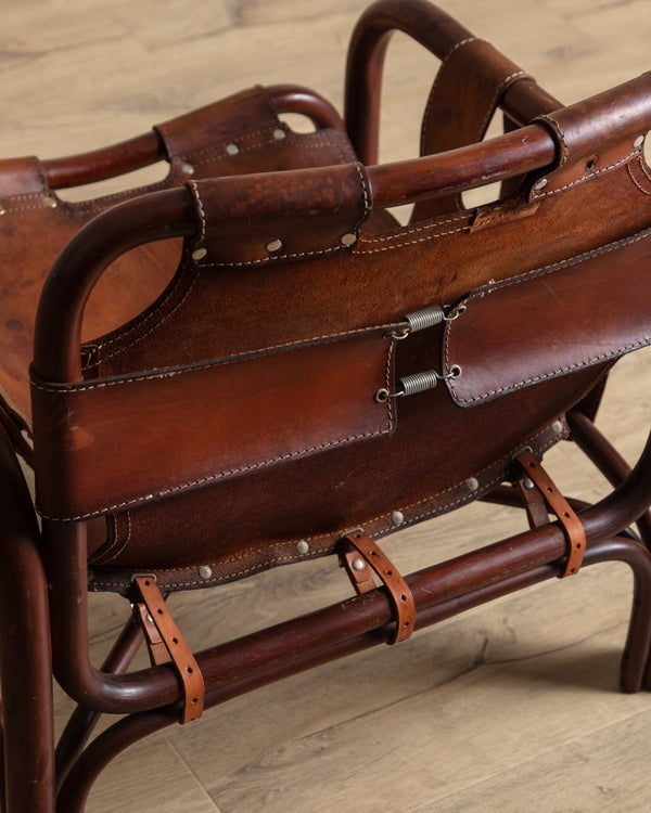 Leather & Rattan Safari Armchair by Tito Agnoli for Bonacina, Italy, 1970's - Lone Fox