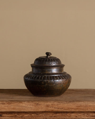 Lidded Hammered Copper Scalloped Bowl - Lone Fox
