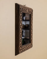 Light Wood Tramp Art Mirror with Triangles, Early 20th Century - Lone Fox
