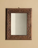 Light Wood Tramp Art Mirror with Triangles, Early 20th Century - Lone Fox
