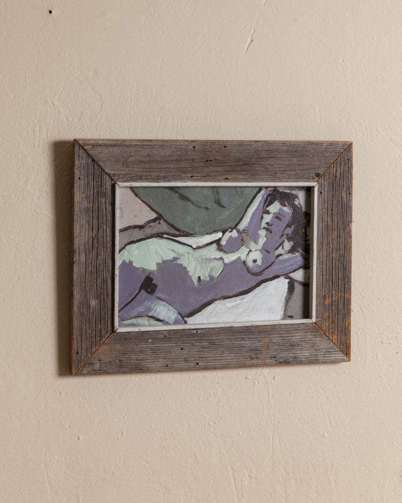 Lilac Modernist Reclining Nude Painting, 1970's - Lone Fox