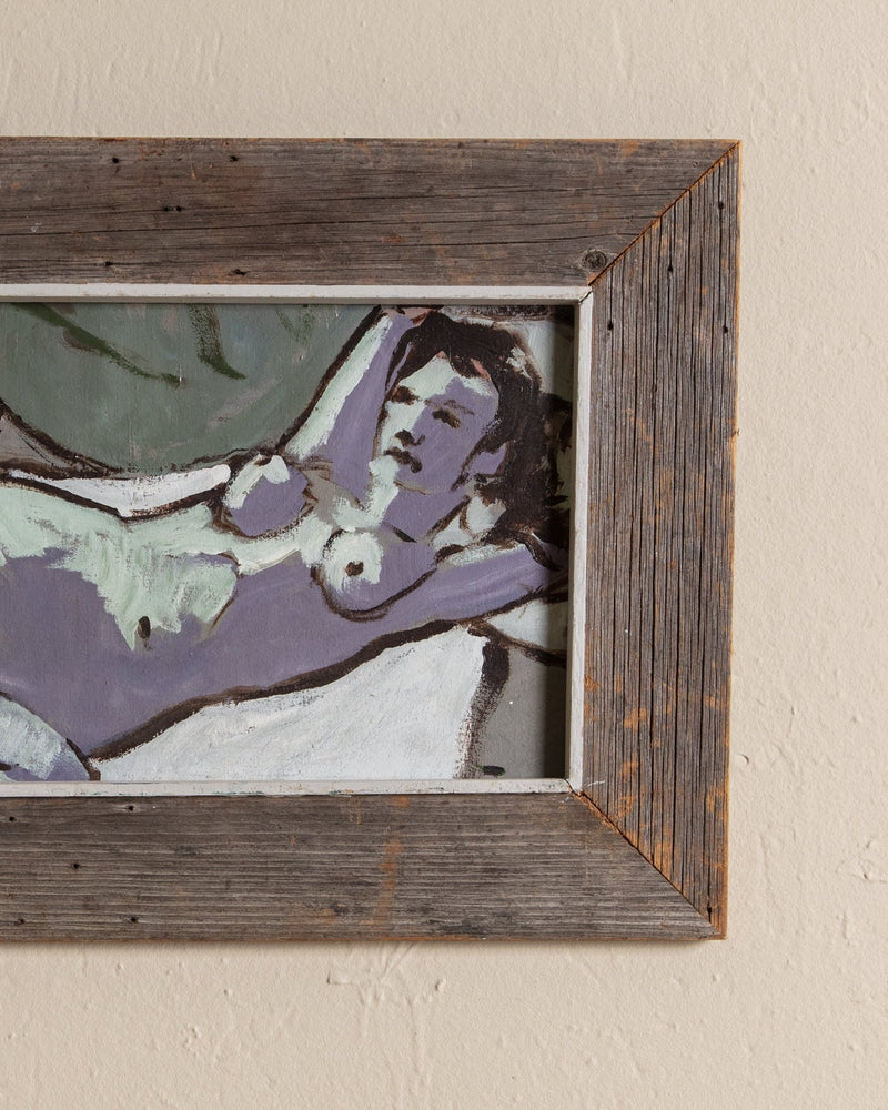 Lilac Modernist Reclining Nude Painting, 1970's - Lone Fox