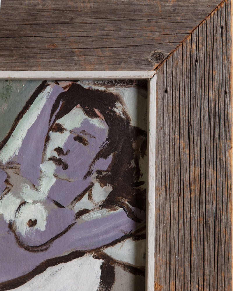 Lilac Modernist Reclining Nude Painting, 1970's - Lone Fox