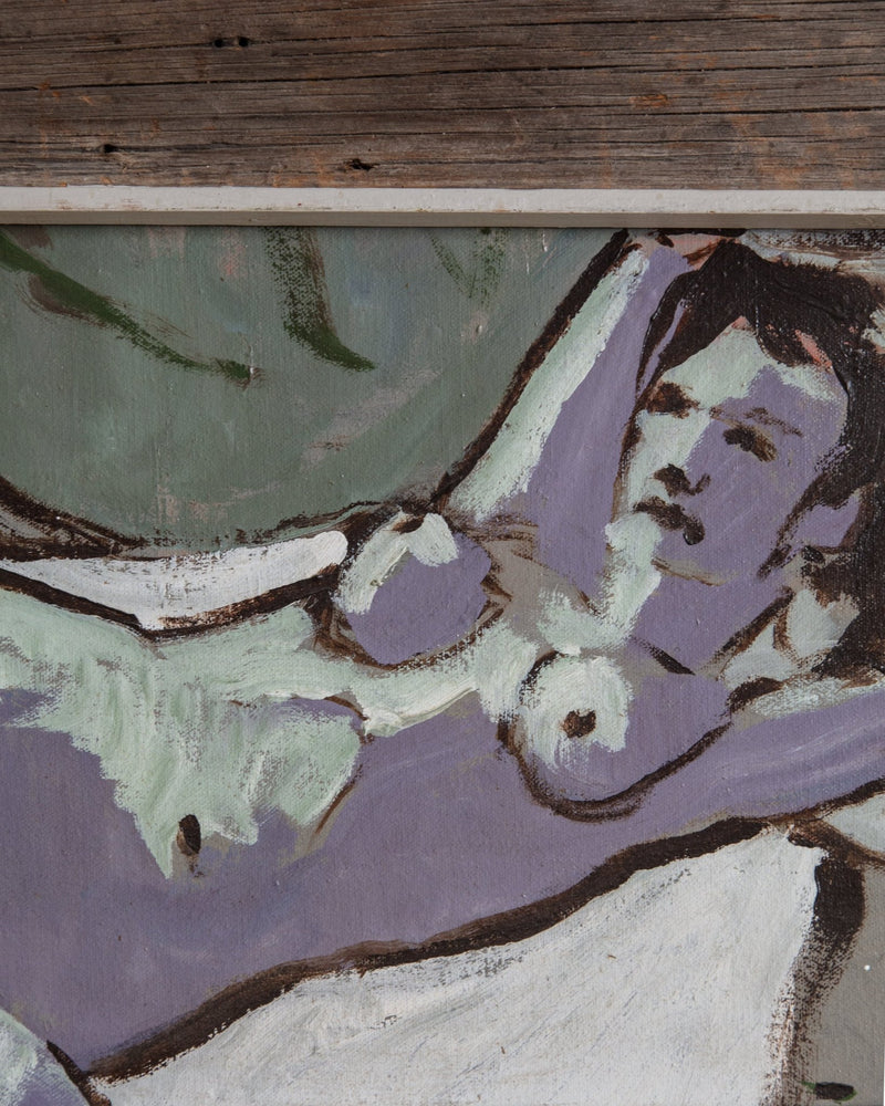 Lilac Modernist Reclining Nude Painting, 1970's - Lone Fox