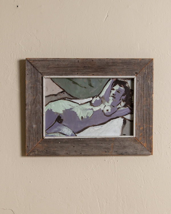 Lilac Modernist Reclining Nude Painting, 1970's - Lone Fox