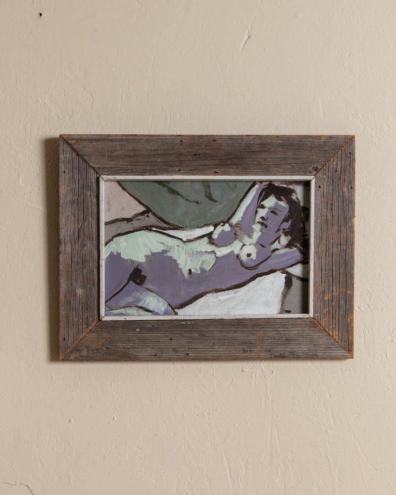 Lilac Modernist Reclining Nude Painting, 1970's - Lone Fox