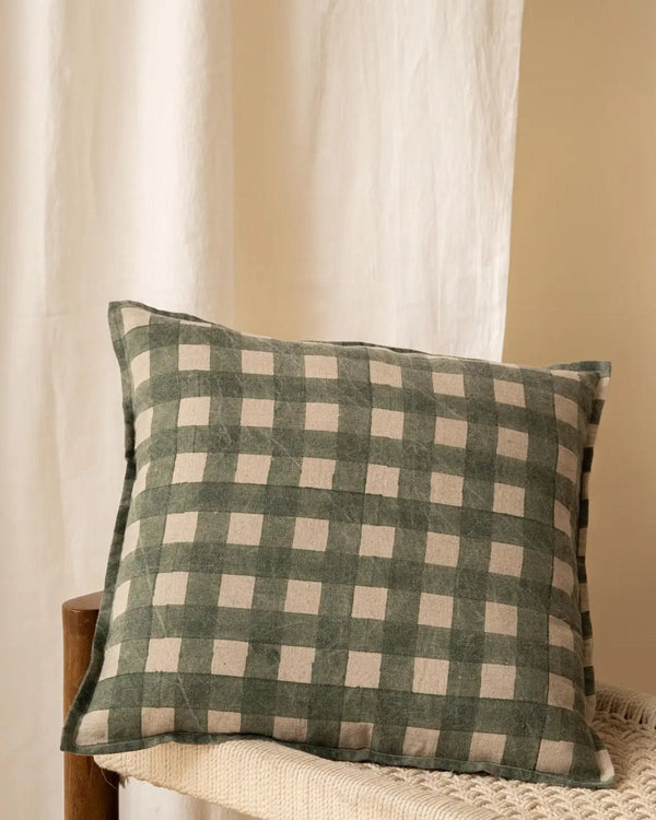 Linen Washed Check 20x20" Pillow Cover - Lone Fox