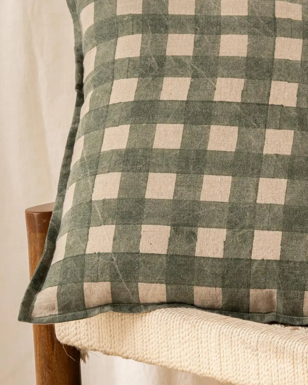 Linen Washed Check 20x20" Pillow Cover - Lone Fox