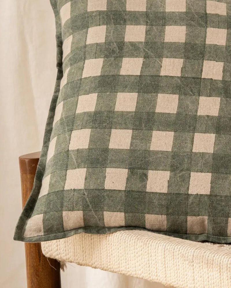 Linen Washed Check 20x20" Pillow Cover - Lone Fox