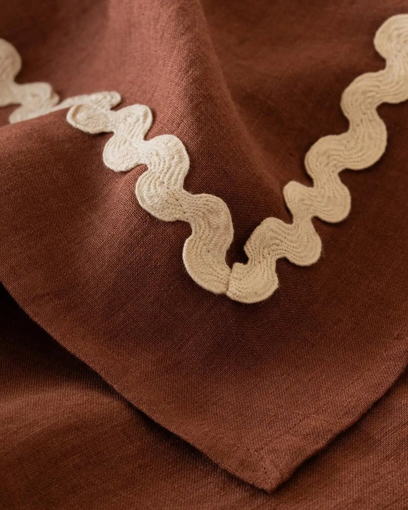 Linen Wavy Tablecloth in Cinnamon Brown - Lone Fox
