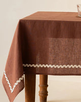 Linen Wavy Tablecloth in Cinnamon Brown - Lone Fox