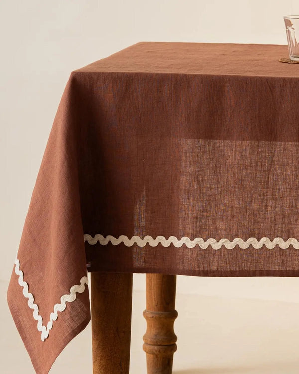 Linen Wavy Tablecloth in Cinnamon Brown - Lone Fox