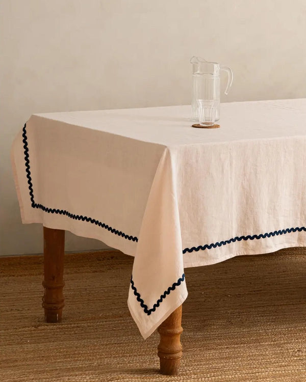 Linen Wavy Tablecloth in Ivory Bloom - Lone Fox