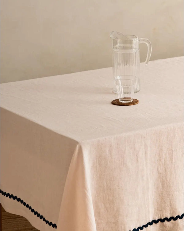 Linen Wavy Tablecloth in Ivory Bloom - Lone Fox