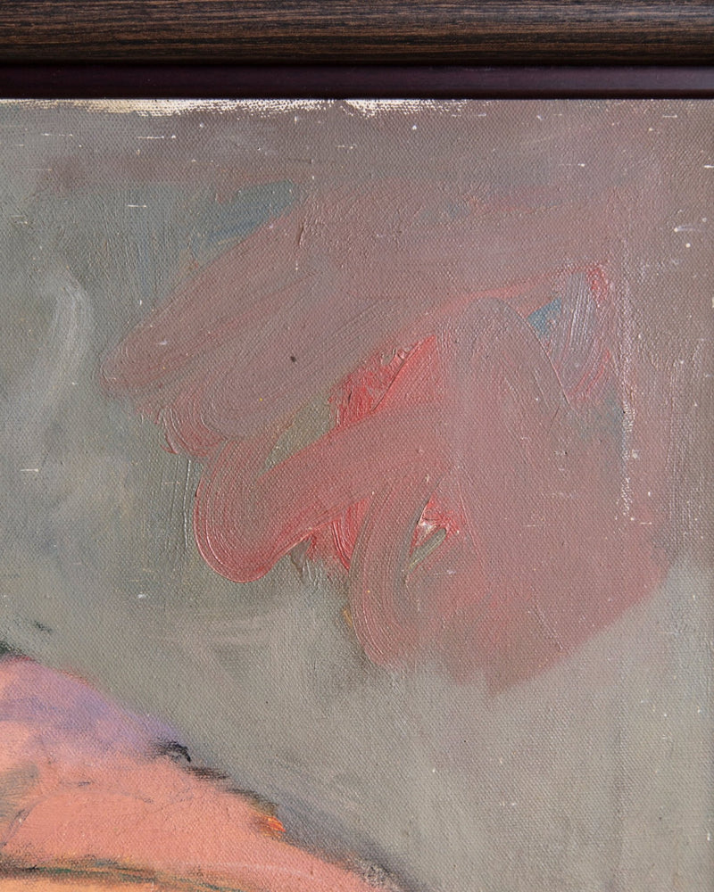 Lounging Lady Impressionist Oil Painting in Dark Wood Frame, 1970's - Lone Fox