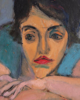 Lounging Lady Impressionist Oil Painting in Dark Wood Frame, 1970's - Lone Fox