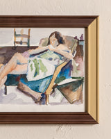 Lounging Lady Watercolor Painting in Painted Frame - Lone Fox