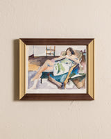 Lounging Lady Watercolor Painting in Painted Frame - Lone Fox