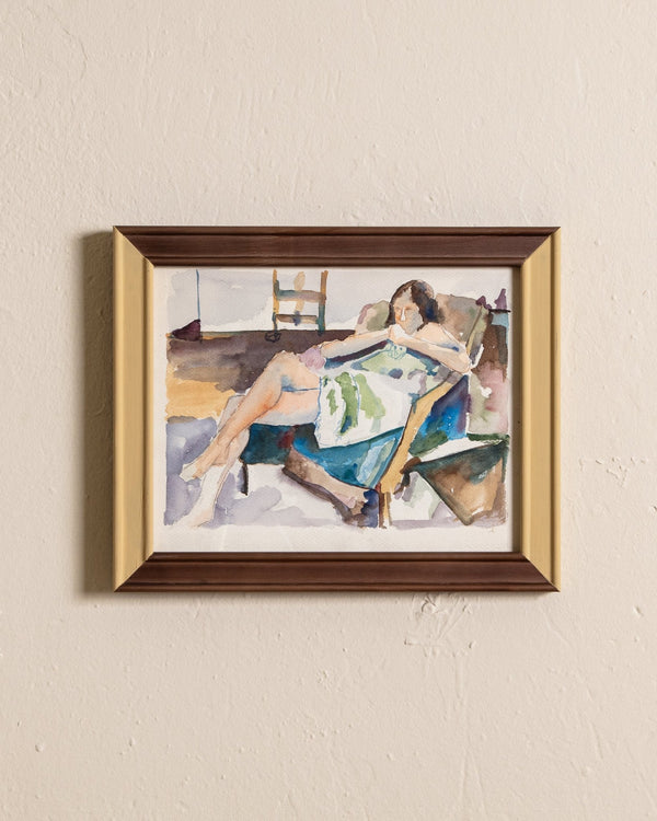 Lounging Lady Watercolor Painting in Painted Frame - Lone Fox
