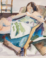 Lounging Lady Watercolor Painting in Painted Frame - Lone Fox