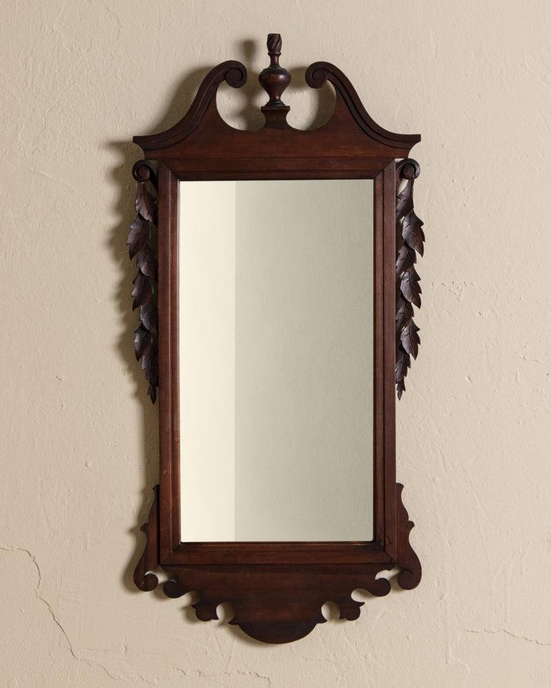 Mahogany Bombay Mirror w/ Carved Leafs, Mid 20th Century - Lone Fox