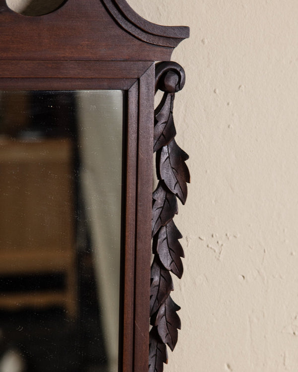 Mahogany Bombay Mirror w/ Carved Leafs, Mid 20th Century - Lone Fox