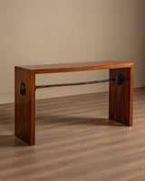 Mahogany Console Table w/ Iron Stretcher, Manner of Diego Giacometti, 1980's (2 Available) - Lone Fox