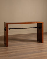 Mahogany Console Table w/ Iron Stretcher, Manner of Diego Giacometti, 1980's (2 Available) - Lone Fox