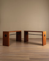 Mahogany Console Table w/ Iron Stretcher, Manner of Diego Giacometti, 1980's (2 Available) - Lone Fox