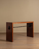 Mahogany Console Table w/ Iron Stretcher, Manner of Diego Giacometti, 1980's (2 Available) - Lone Fox
