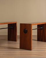 Mahogany Console Table w/ Iron Stretcher, Manner of Diego Giacometti, 1980's (2 Available) - Lone Fox