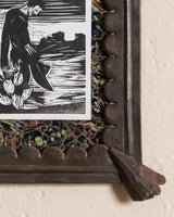 Man with Sailboat Block Print in Handmade Copper Punched Frame - Lone Fox