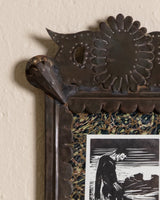 Man with Sailboat Block Print in Handmade Copper Punched Frame - Lone Fox