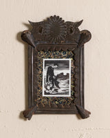 Man with Sailboat Block Print in Handmade Copper Punched Frame - Lone Fox